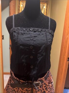 Black Spaghetti Strap Button Front Tank Top